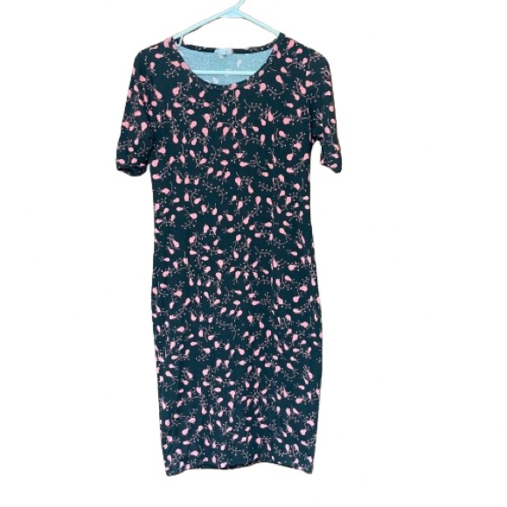 LuLaRoe Julia Dress Black Pink Floral Size Small